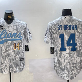 Men's Detroit Lions #14 Amon-Ra St. Brown 2024 Arctic Camo Salute To Service Stitched Baseball Jerseys