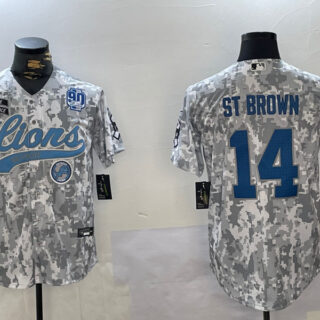 Men's Detroit Lions #14 Amon-Ra St. Brown 2024 Arctic Camo Salute To Service Stitched Baseball Jerseys
