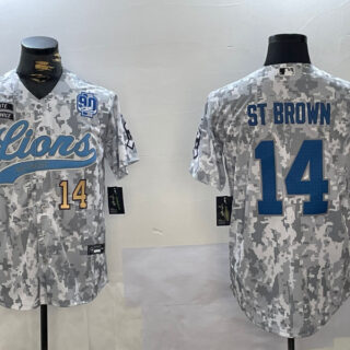 Men's Detroit Lions #14 Amon-Ra St. Brown 2024 Arctic Camo Salute To Service Stitched Baseball Jerseys
