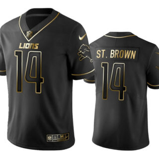 Men's Detroit Lions #14 Amon-Ra St. Brown Black Gold Edition Stitched Jersey