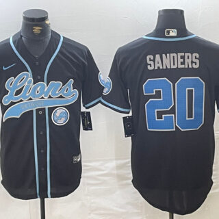 Men's Detroit Lions #20 Barry Sanders Black Cool Base Stitched Baseball Jersey