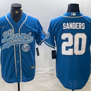 Men's Detroit Lions #20 Barry Sanders Blue Cool Base Stitched Baseball Jerseys