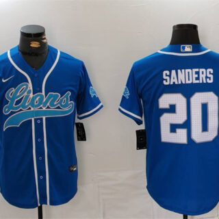 Men's Detroit Lions #20 Barry Sanders Blue Cool Base Stitched Baseball Jersey