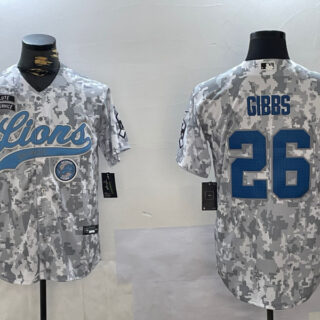 Men's Detroit Lions #26 Jahmyr Gibbs 2024 Arctic Camo Salute To Service Stitched Baseball Jerseys