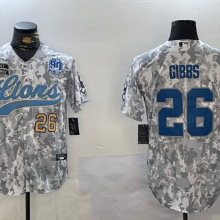 Men's Detroit Lions #26 Jahmyr Gibbs 2024 Arctic Camo Salute To Service Stitched Baseball Jerseys