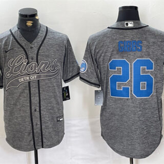 Men's Detroit Lions #26 Jahmyr Gibbs Grey Cool Base Stitched Baseball Jersey