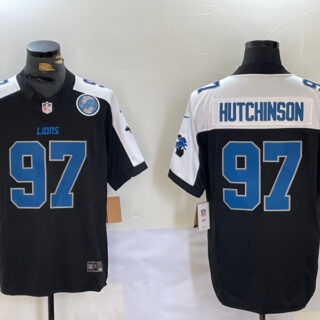 Men's Detroit Lions #97 Aidan Hutchinson Black White F.U.S.E. 2024 Michigan Patch Vapor Limited Stitched Jerseys
