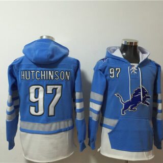 Men's Detroit Lions #97 Aidan Hutchinson Blue Ageless Must-Have Lace-Up Pullover Hoodie