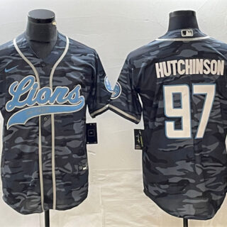 Men's Detroit Lions #97 Aidan Hutchinson Grey Camo Cool Base Stitched Baseball Jersey