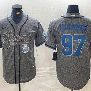 Men's Detroit Lions #97 Aidan Hutchinson Grey Cool Base Stitched Baseball Jerseys