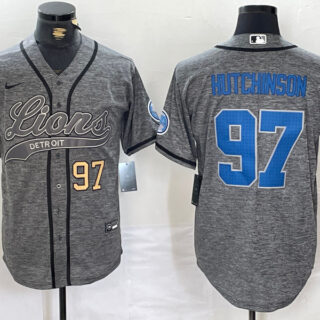 Men's Detroit Lions #97 Aidan Hutchinson Grey Cool Base Stitched Baseball Jerseys