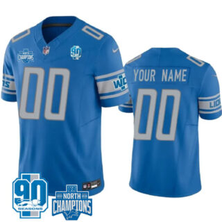 Men's Detroit Lions Active Player Custom Blue 2023 F.U.S.E. 90th Anniversary NFC North Division Champions Vapor Limited Stitched Football Jersey