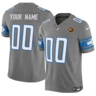 Men's Detroit Lions Active Player Custom Gray 2023 F.U.S.E. With John Madden Patch Vapor Limited Stitched Football Jersey