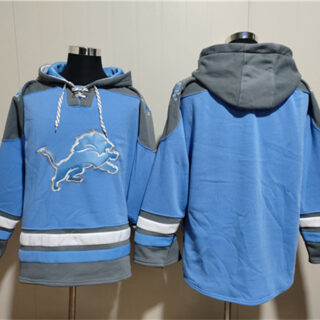 Men's Detroit Lions Blank Blue Ageless Must-Have Lace-Up Pullover Hoodie