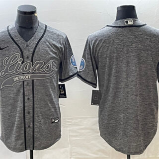 Men's Detroit Lions Blank Grey Cool Base Stitched Baseball Jersey