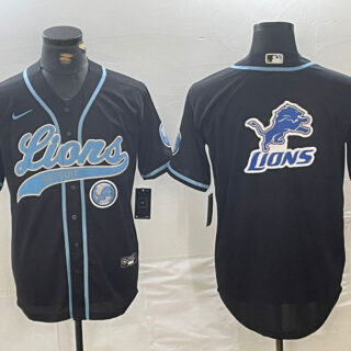 Men's Detroit Lions Team Big Logo Black Cool Base Stitched Baseball Jerseys