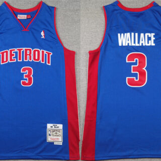 Men's Detroit Pistons #3 Ben Wallace Blue Throwback Stitched Jersey