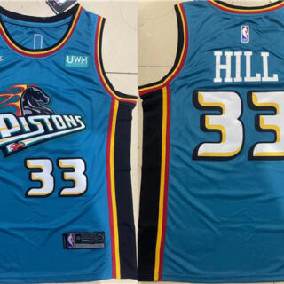 Men's Detroit Pistons #33 Grant Hill Blue Stitched Jersey
