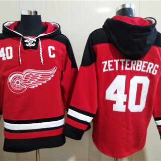 Men's Detroit Red Wings #40 Henrik Zetterberg Red Ageless Must-Have Lace-Up Pullover Hoodie