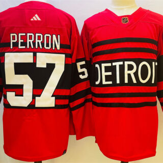 Men's Detroit Red Wings #57 David Perron Red 2022 23 Reverse Retro Stitched Jersey