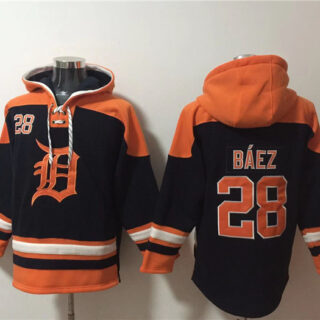 Men's Detroit Tigers #28 Javier Báez Black Orange Lace-Up Pullover Hoodie