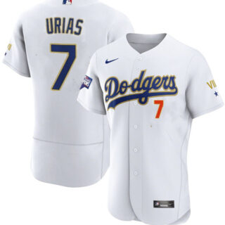 Men's Dodgers #7 Julio Urias White Golden program champion Jersey white