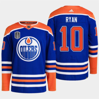 Men's Edmonton Oilers #10 Derek Ryan Royal 2024 Stanley Cup Final Patch Stitched Jersey