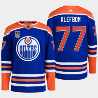 Men's Edmonton Oilers #77 Oscar Klefbom Royal 2024 Stanley Cup Final Patch Stitched Jersey