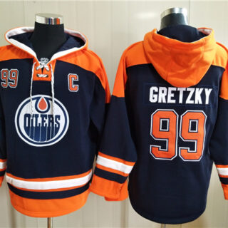 Men's Edmonton Oilers #99 Wayne Gretzky Navy Ageless Must-Have Lace-Up Pullover Hoodie