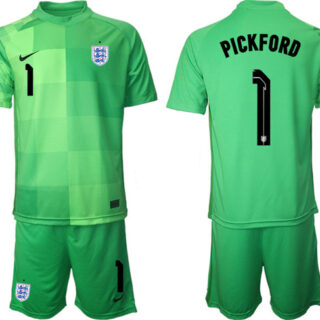 Men's England #1 Pickford Green Goalkeeper Soccer Jersey Suit