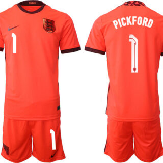 Men's England #1 Pickford Orange Away Soccer Jersey Suit
