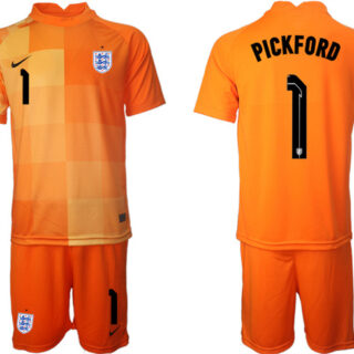 Men's England #1 Pickford Orange Goalkeeper Soccer Jersey Suit