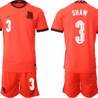 Men's England #3 Shaw Orange Away Soccer Jersey Suit