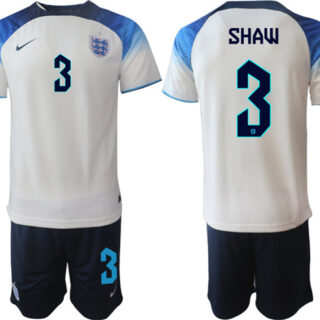 Men's England #3 Shaw White Home Soccer Jersey Suit