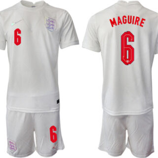 Men's England #6 Maguire White Home Soccer Jersey Suit 1