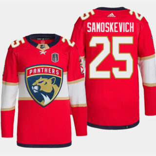 Men's Florida Panthers #25 Mackie Samoskevich Red 2024 Stanley Cup Final Patch Stitched Jersey