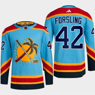 Men's Florida Panthers #42 Gustav Forsling Blue 2022-23 Reverse Retro Stitched Jersey