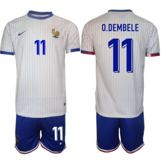 Men's France #11 Ousmane Dembele White 2024-25 Away Soccer Jersey