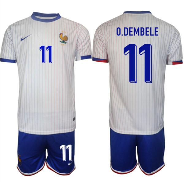 Men's France #11 Ousmane Dembele White 2024-25 Away Soccer Jersey