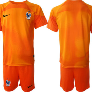 Men's France Goalkeeper Orange 2022 FIFA World Cup Home Soccer Jersey Suit 1
