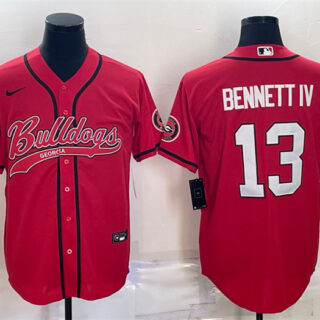 Men's Georgia Bulldogs #13 Stetson Bennett Red With Patch Cool Base Stitched Baseball Jersey
