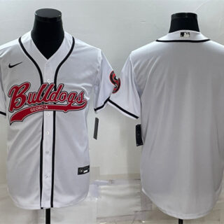 Men's Georgia Bulldogs Blank White With Patch Cool Base Stitched Baseball Jersey