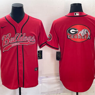 Men's Georgia Bulldogs Red Team Big Logo With Patch Cool Base Stitched Baseball JerseyS