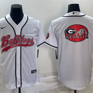 Men's Georgia Bulldogs White Team Big Logo With Patch Cool Base Stitched Baseball JerseyS