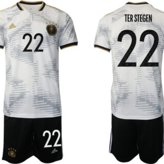 Men's Germany #22 Ter Stegen White Home Soccer Jersey Suit