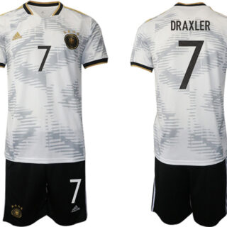 Men's Germany #7 Draxler White 2022 FIFA World Cup Home Soccer Jersey Suit