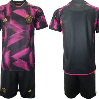 Men's Germany Custom Pink Black 2022 FIFA World Cup Away Soccer Jersey Suit