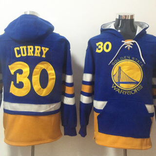 Men's Golden State Warriors #30 Stephen Curry Blue Lace-Up Pullover Hoodie