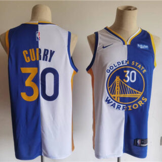 Men's Golden State Warriors #30 Stephen Curry Blue White Split Stitched Basletball Jersey