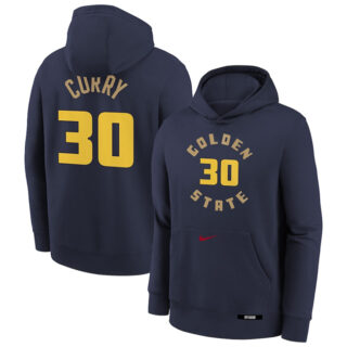 Men's Golden State Warriors #30 Stephen Curry Navy 2024 25 City Edition Fleece Club Pullover Hoodie